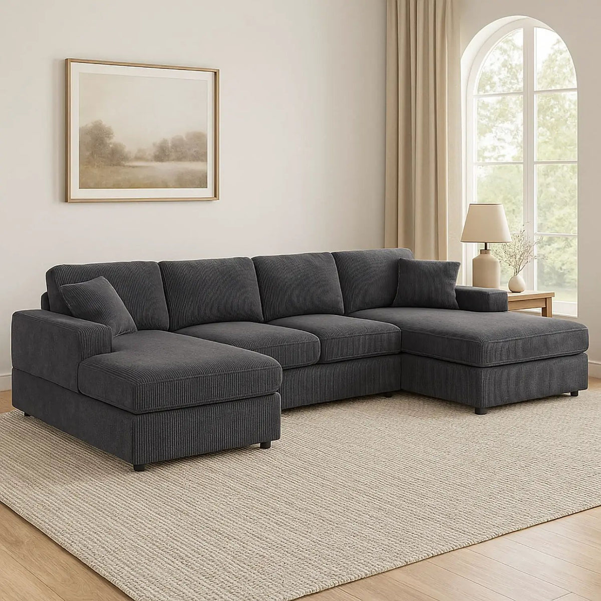 3 Piece Double Chaise Sectional Sofa | Seating For Four | Engineered Wood Frame | 120 Inch Width