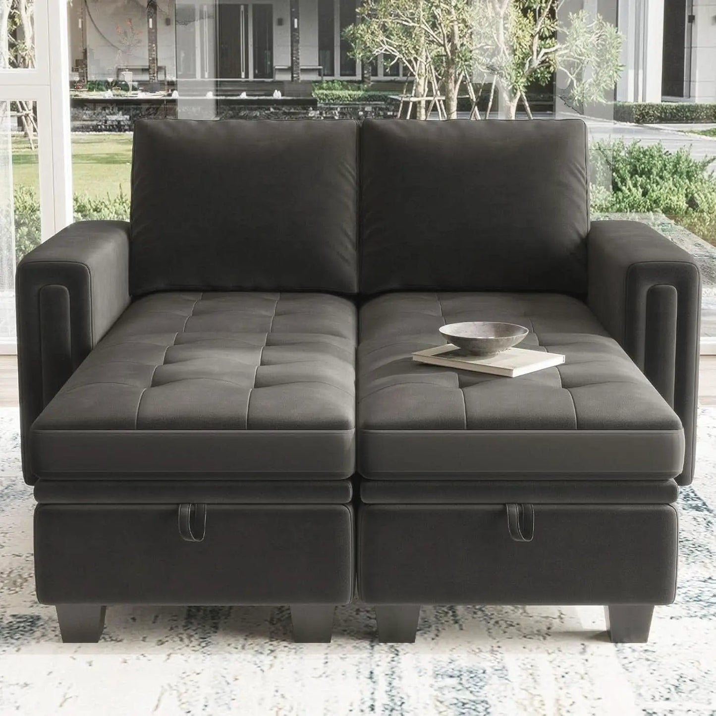 Grey Velvet Modular Sectional Sofa With Storage And Sleeper from PriceLows™