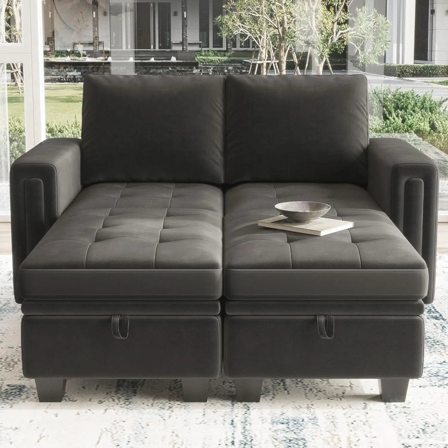 Grey Velvet Modular Sectional Sofa With Storage And Sleeper from PriceLows™