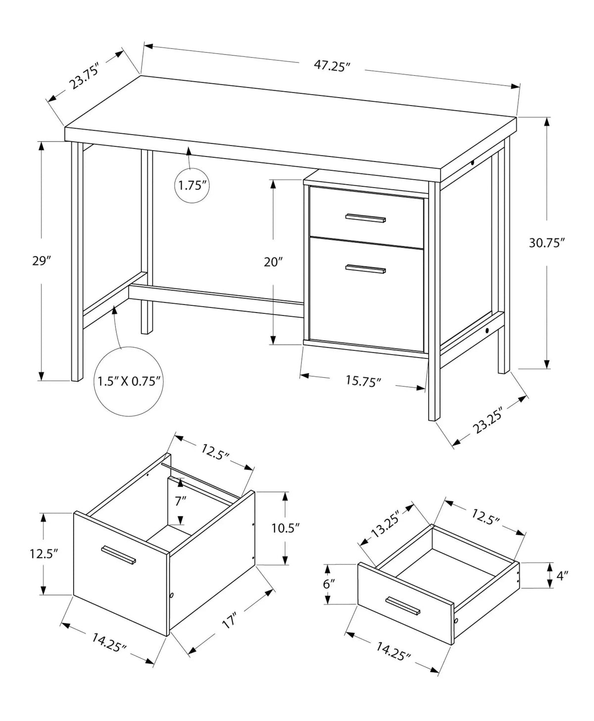 Modern Computer Desk | Left Right Set-Up | File Drawer | Laminate Finish