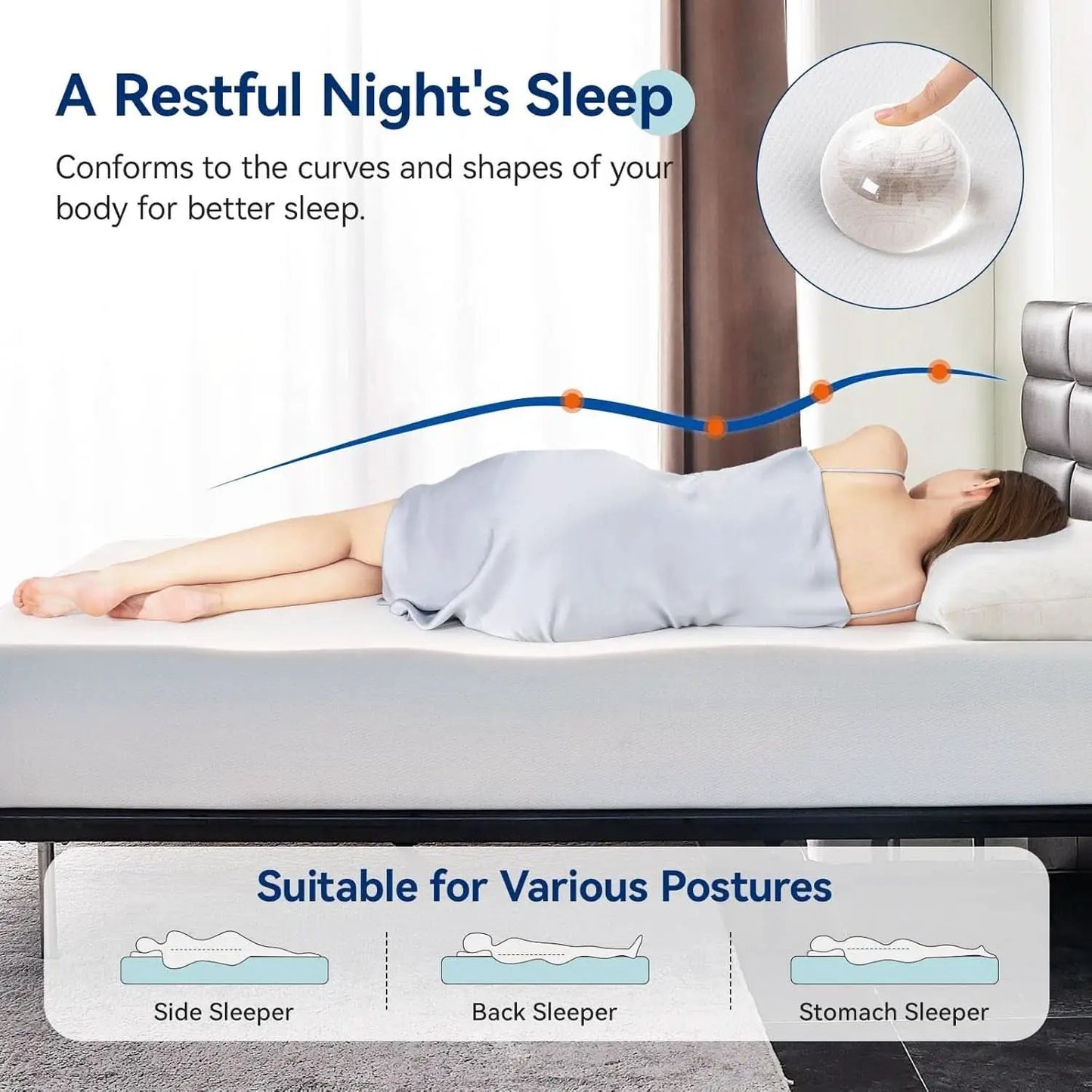Memory Foam Mattress Full Size White Grey Hypoallergenic from PriceLows™