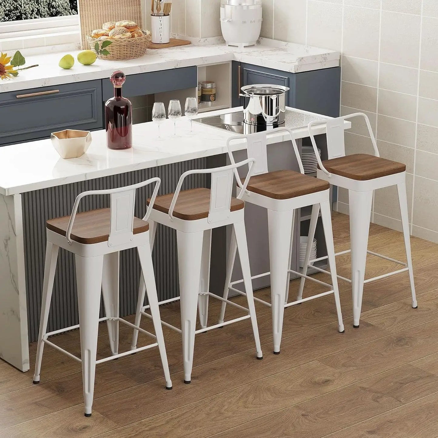 Stylish Set of Four Stackable Counter Height Bar Stools from PriceLows™