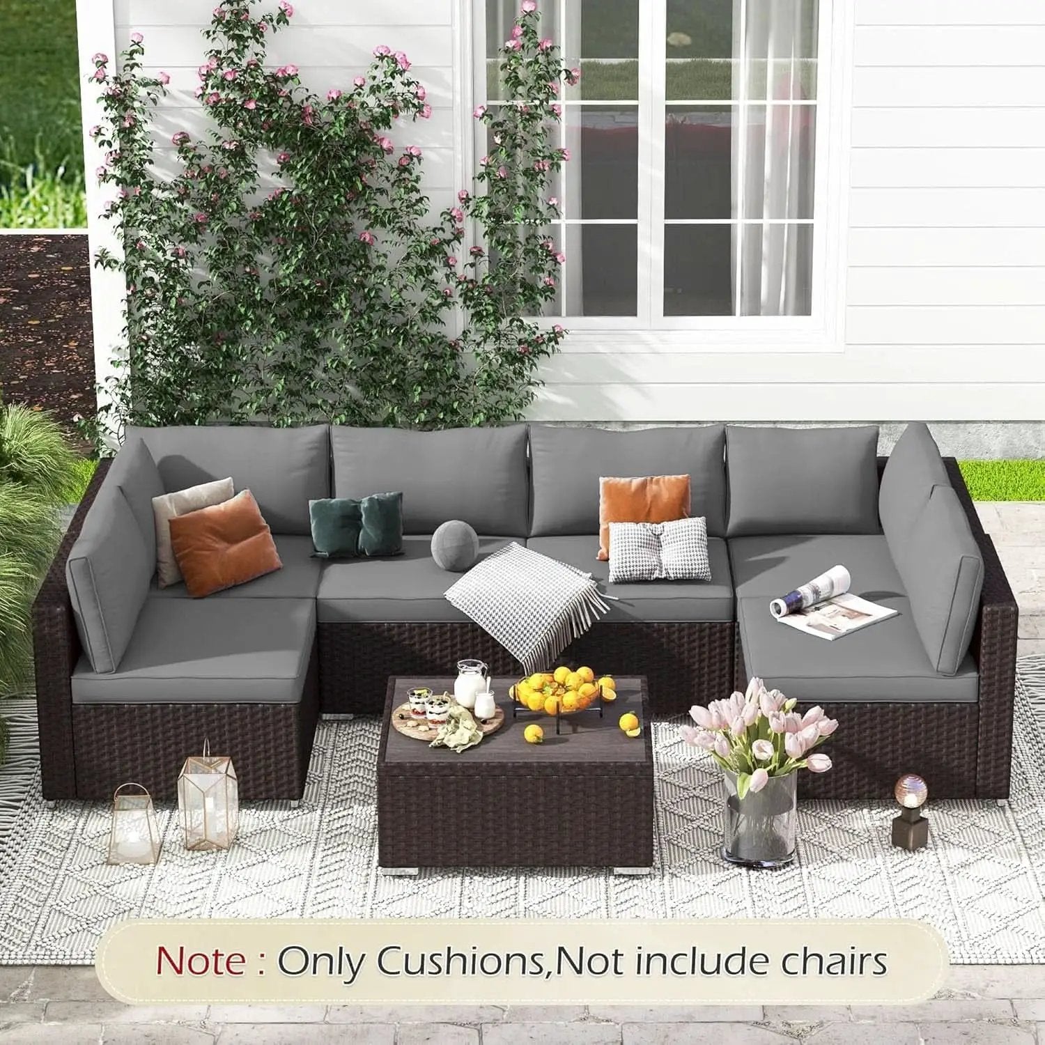Outdoor Cushions 14 Piece Set Gray Water Repellent For 6 Seat Patio Sofa from PriceLows™