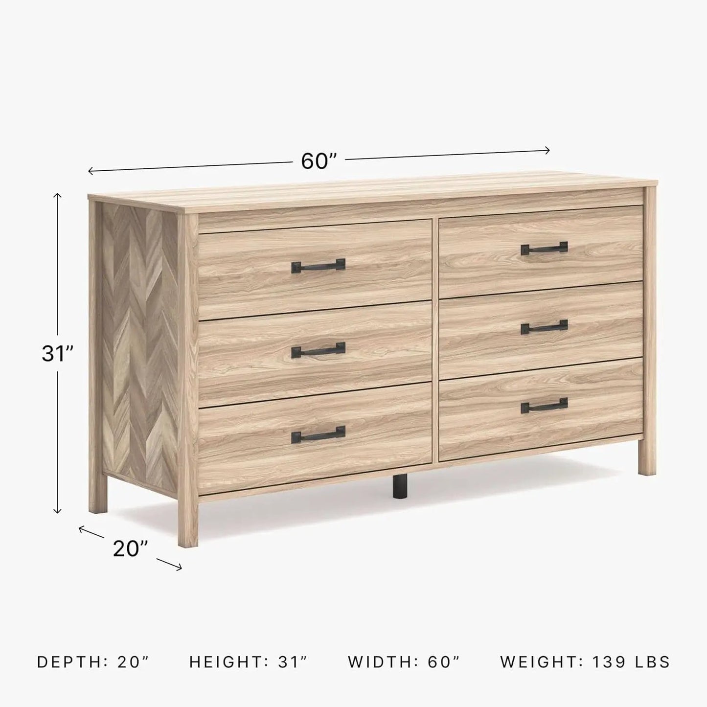Mid-Century Modern 6 Drawer Dresser With Chevron Pattern from PriceLows™