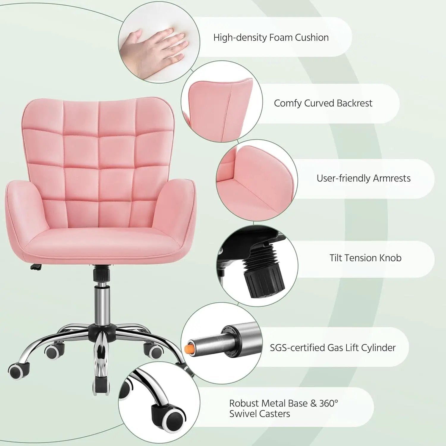 Pink Ergonomic Office Chair With Adjustable Height from PriceLows™