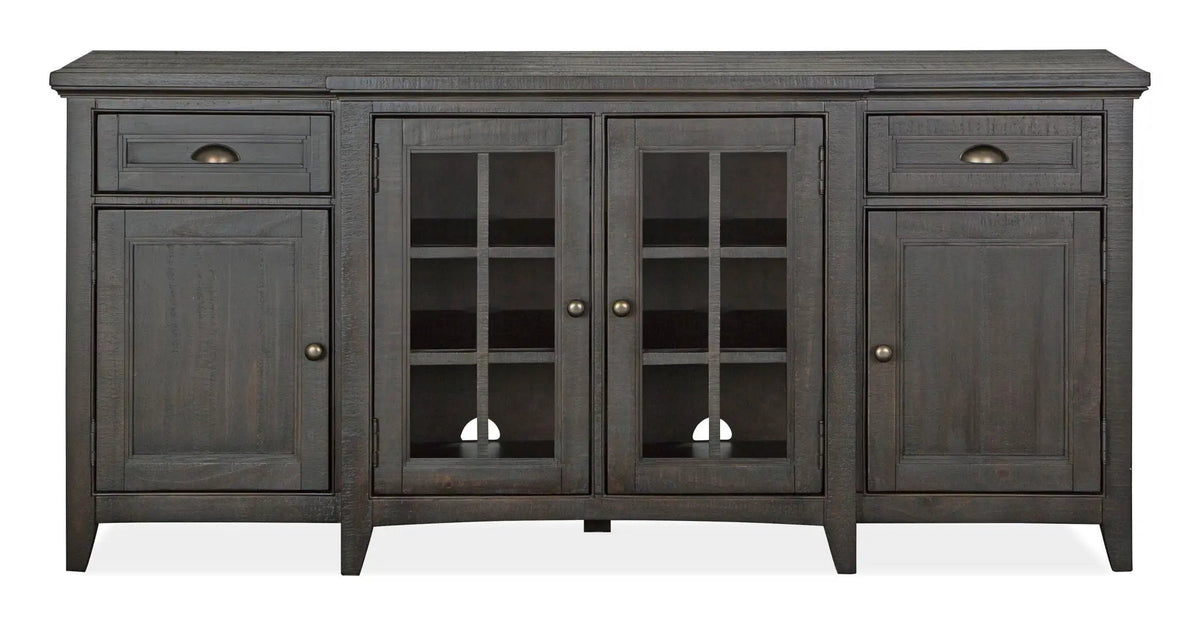 Westley Falls Entertainment Console | Wood Framed Glass Doors | Felt Lined Top Drawers | 70 Inch Width
