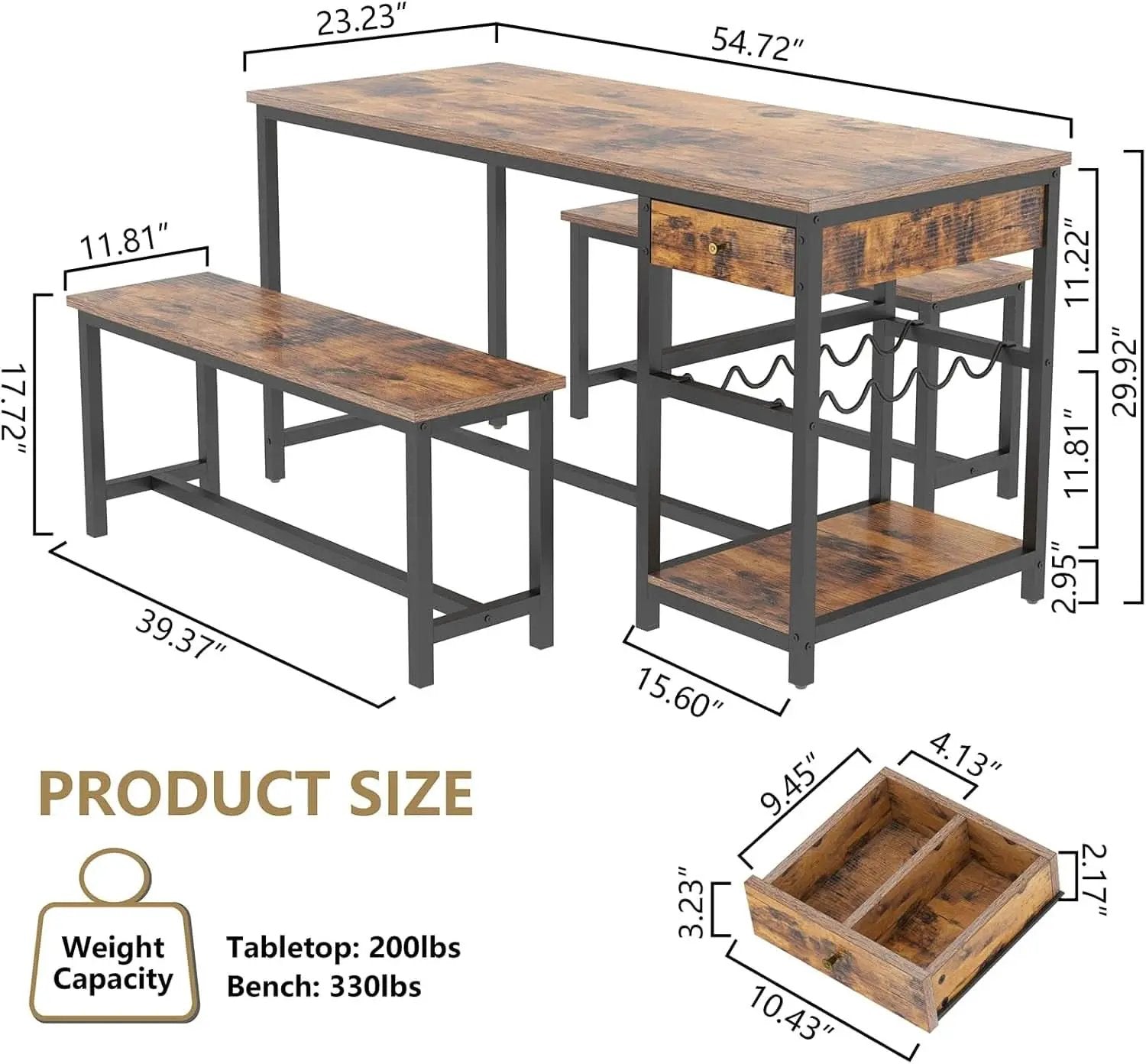 Rustic Dining Table Set For 4 To 6 With Storage Drawer from PriceLows™