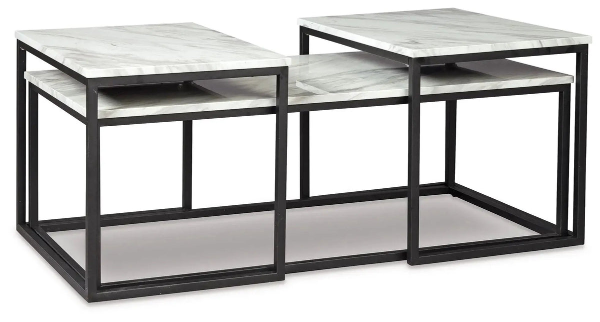 Donnesta Occasional Table Set | Set Of 3 | Gray And Black | Decorative Laminate And Metal