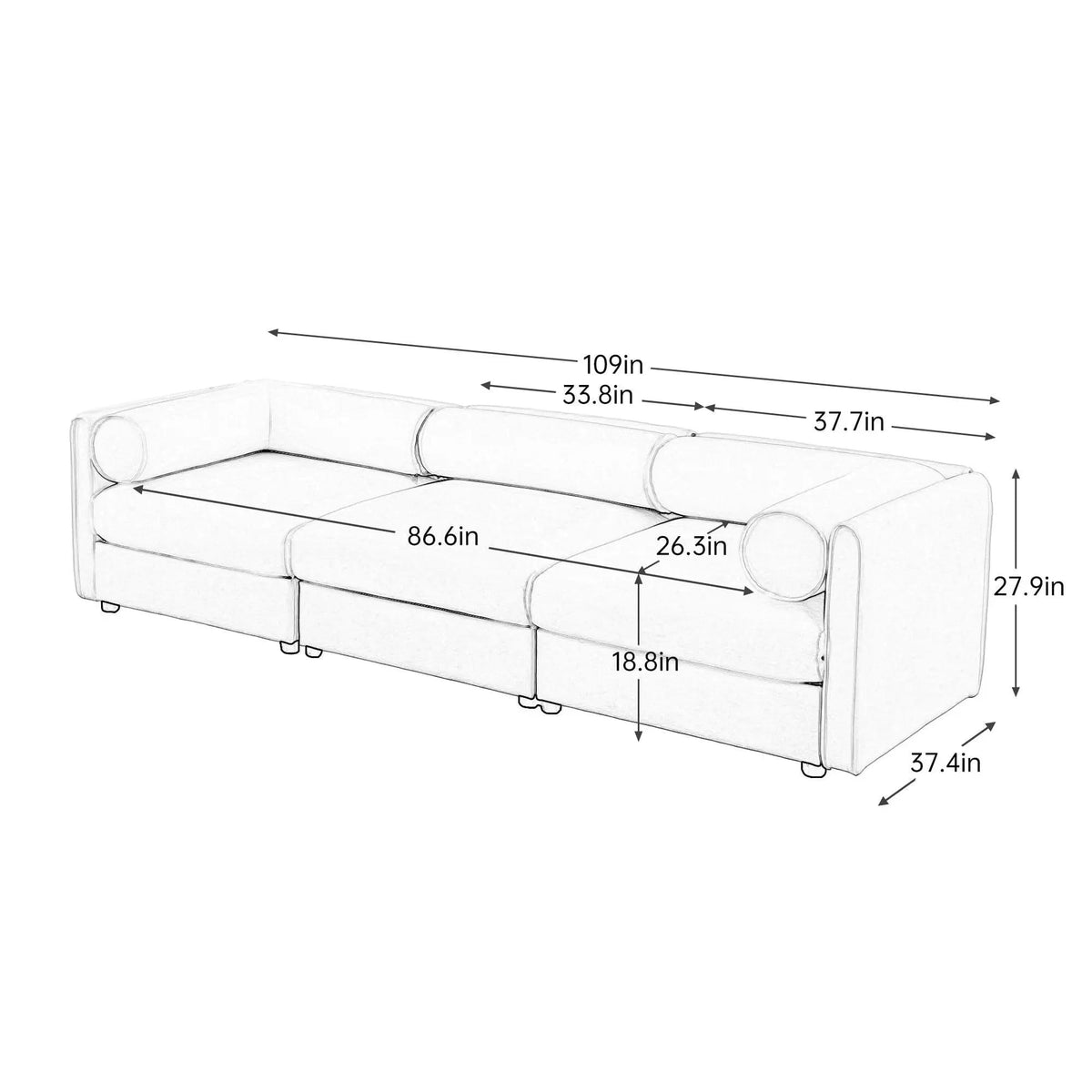 Stylish Sofa With Storage Seat And Cylindrical Backrest | Stationary Sofa | Living Room Furniture | Living Room