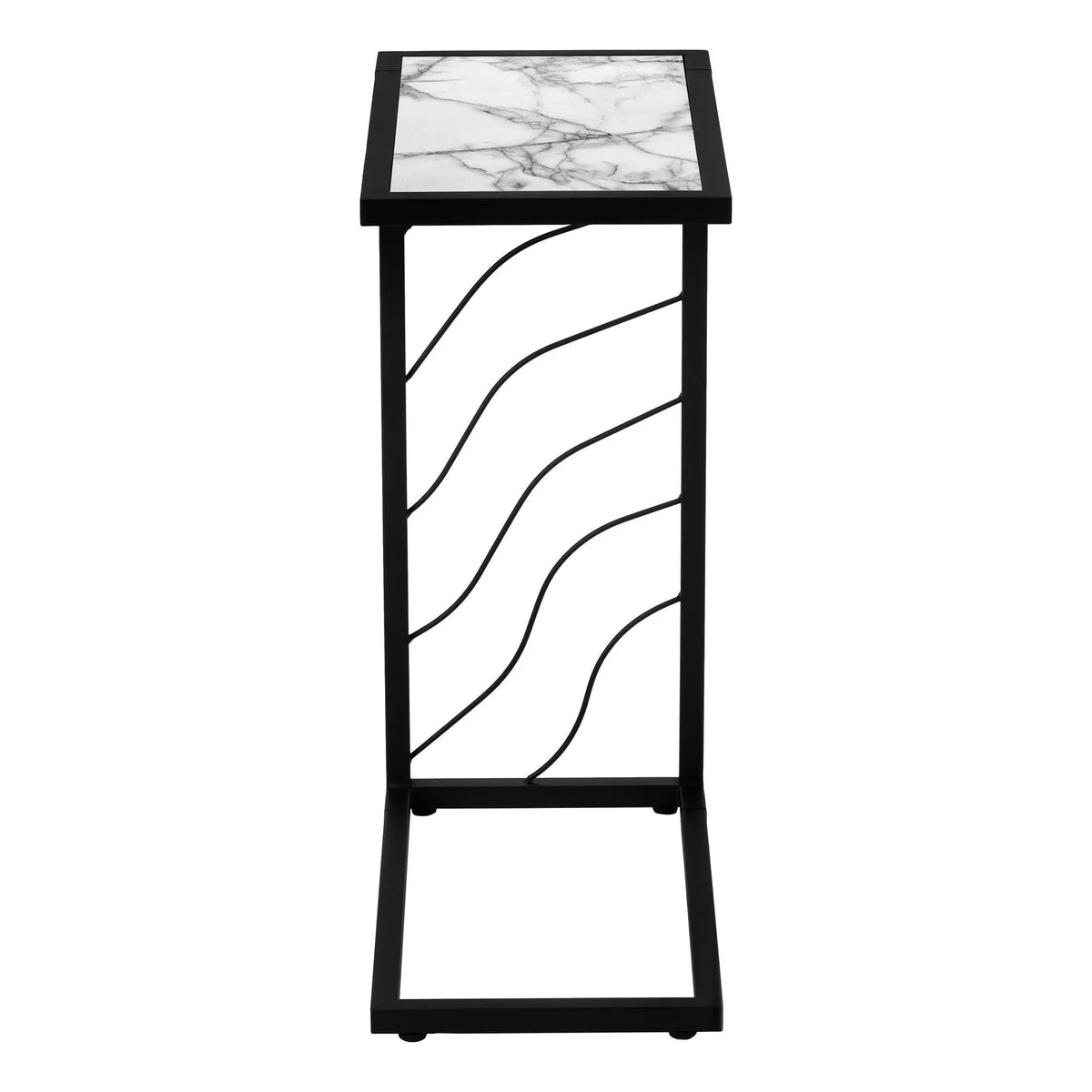 C-Shaped Accent Table | Stone-Look Textured Top | Metal Frame | Convenient Design