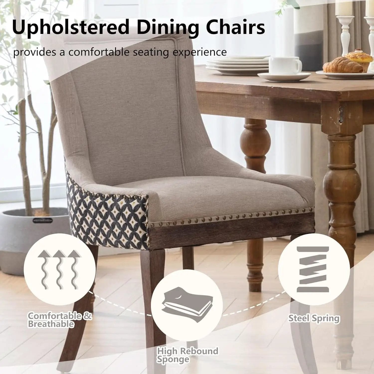 Beige Patterned Modern High Back Dining Chairs Set from PriceLows™