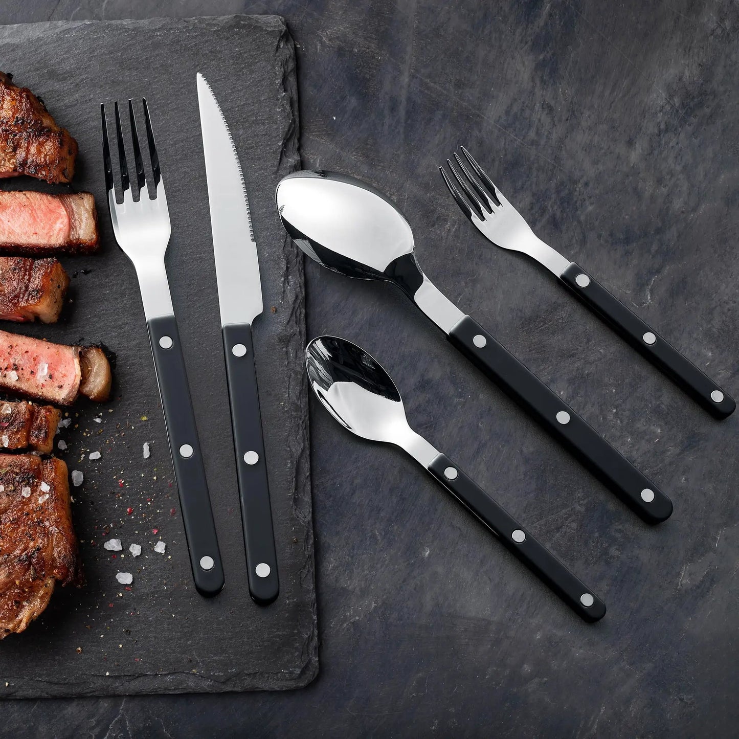 Khen Black Cutlery Set of 20 –18/8 Stainless Steel Flatware from PriceLows™