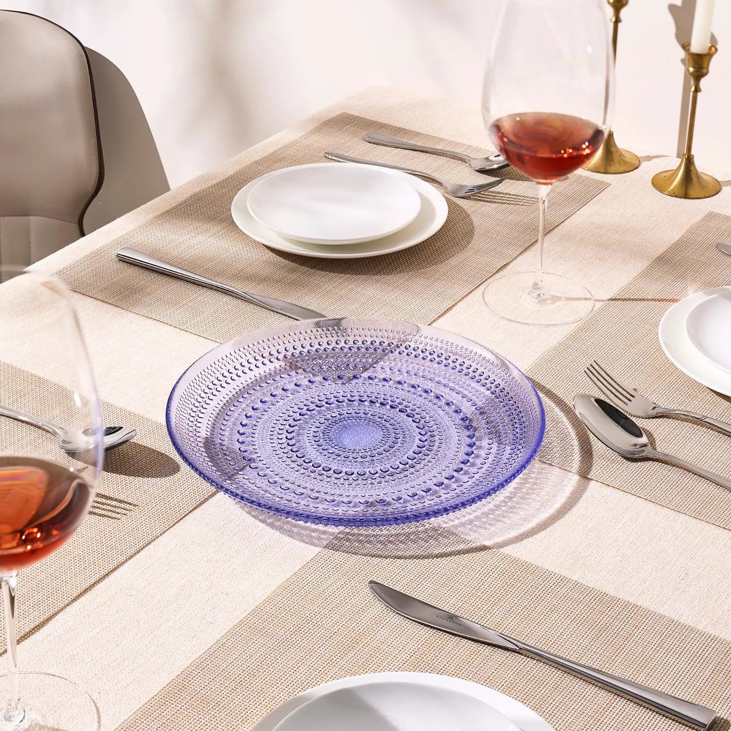 Glass Hobnail Dinner or Charger Plates | Set of 4 | Blue from PriceLows™