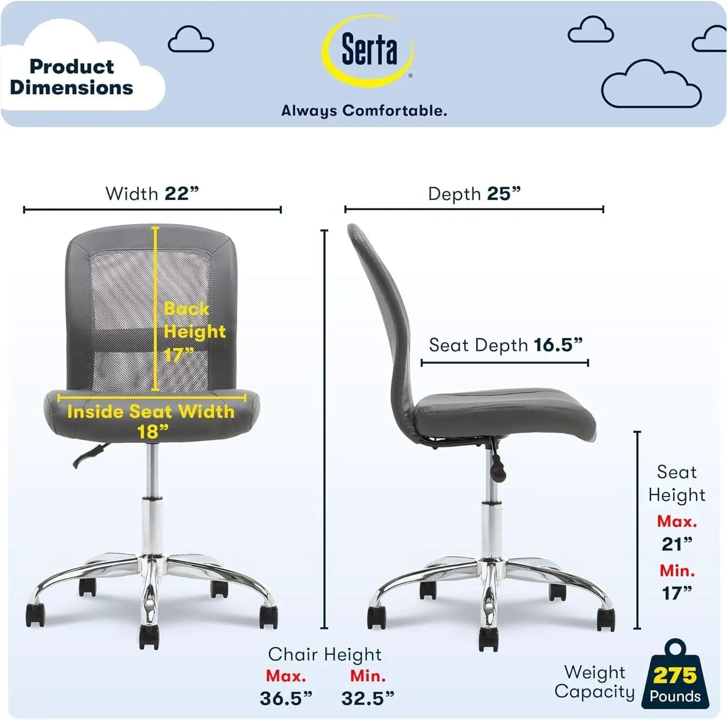 Gray Armless Desk Chair With Wheels And Breathable Mesh from PriceLows™