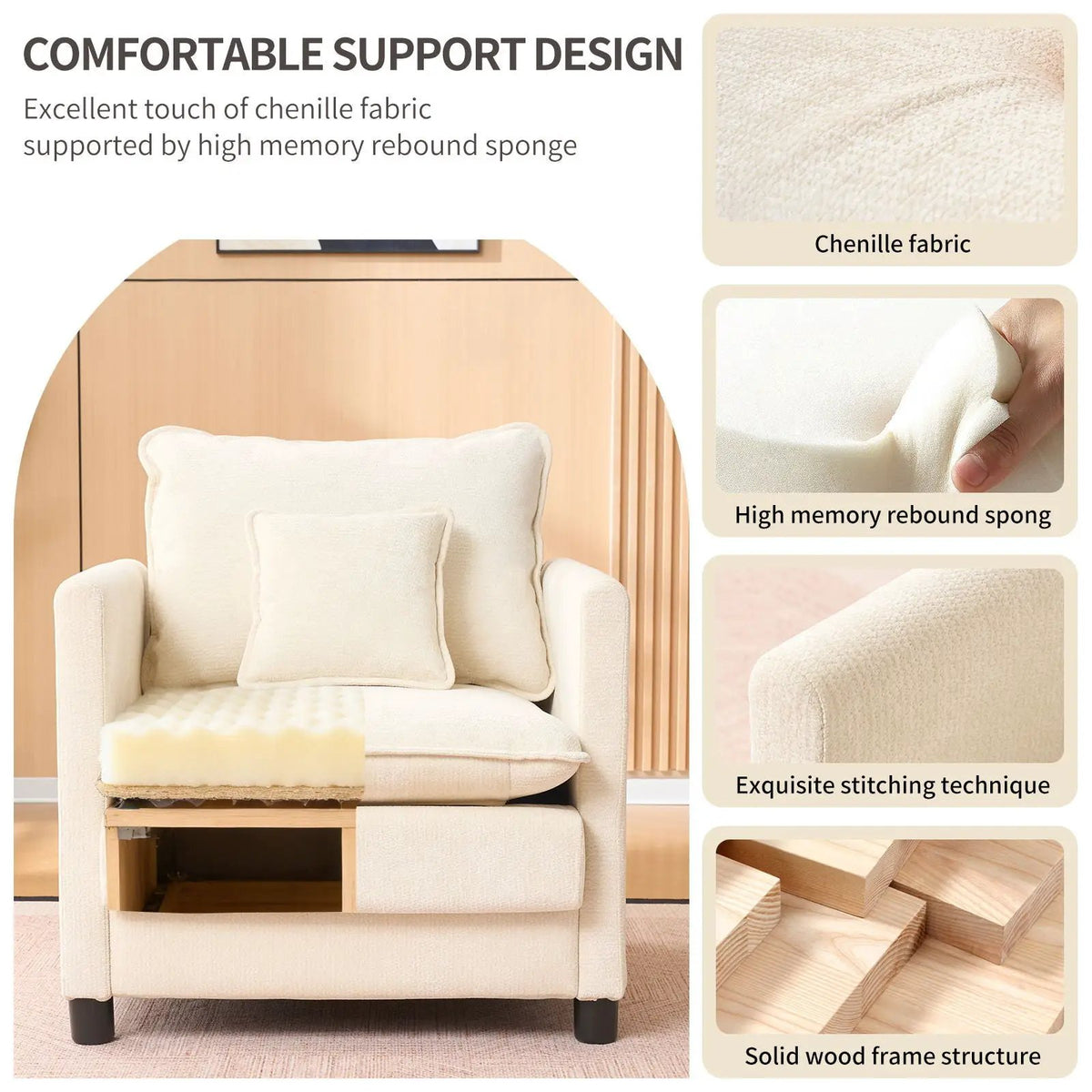 Modern Reading Armchair | Plush Seat Cushion | Padded Backrest