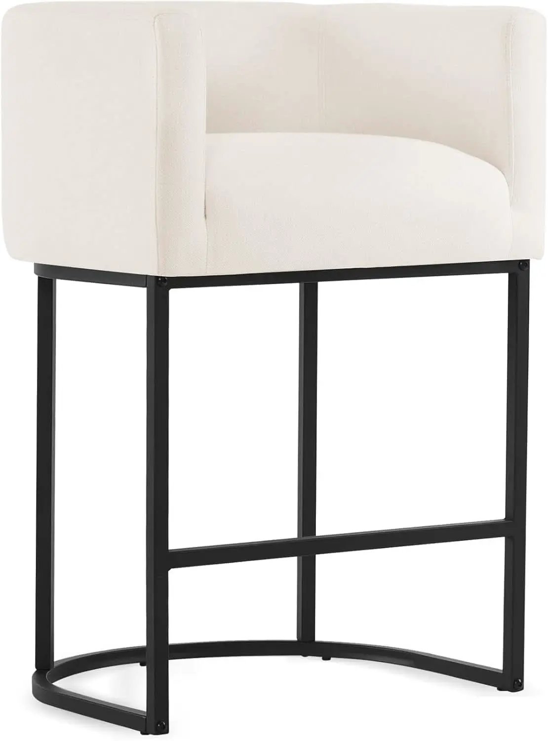 27 Inch Counter Height Bar Stools Set Of 2 With Backrest And Armrests Beige Linen Upholstery Black Metal Frames from PriceLows™