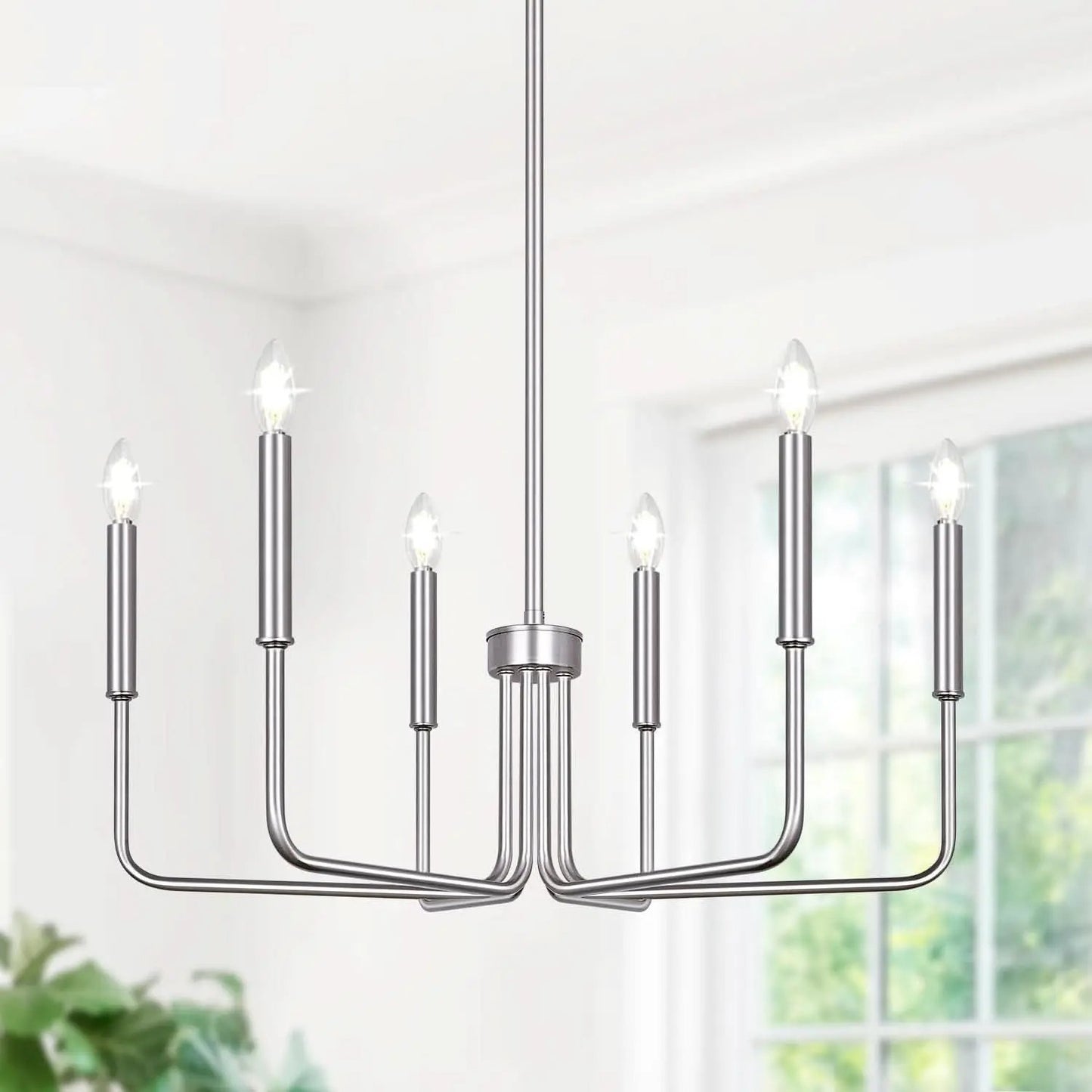 6 Light Brushed Nickel Farmhouse Chandelier For Dining Room from PriceLows™