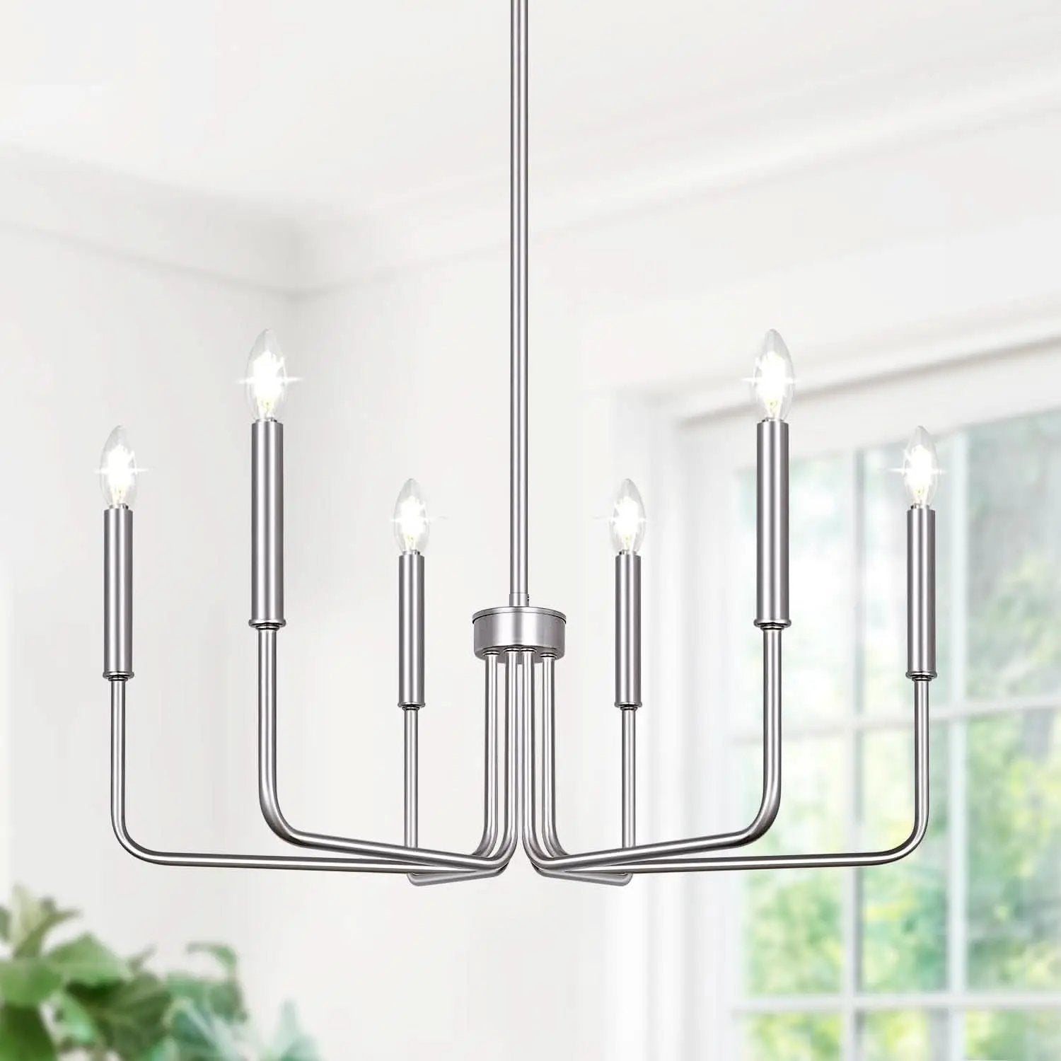 6 Light Brushed Nickel Farmhouse Chandelier For Dining Room from PriceLows™