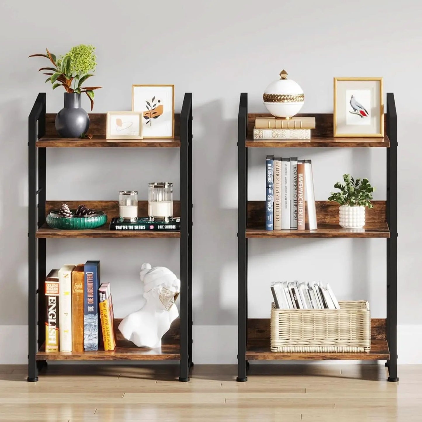 3 Tier Wooden Bookshelf With Edge Protection Vintage Brown from PriceLows™