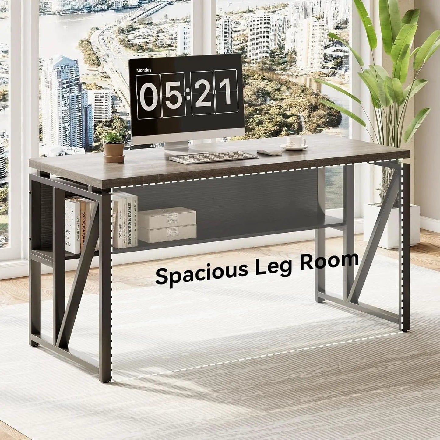 55 Inch L Shaped Office Desk With Grey Filing Cabinet Set from PriceLows™