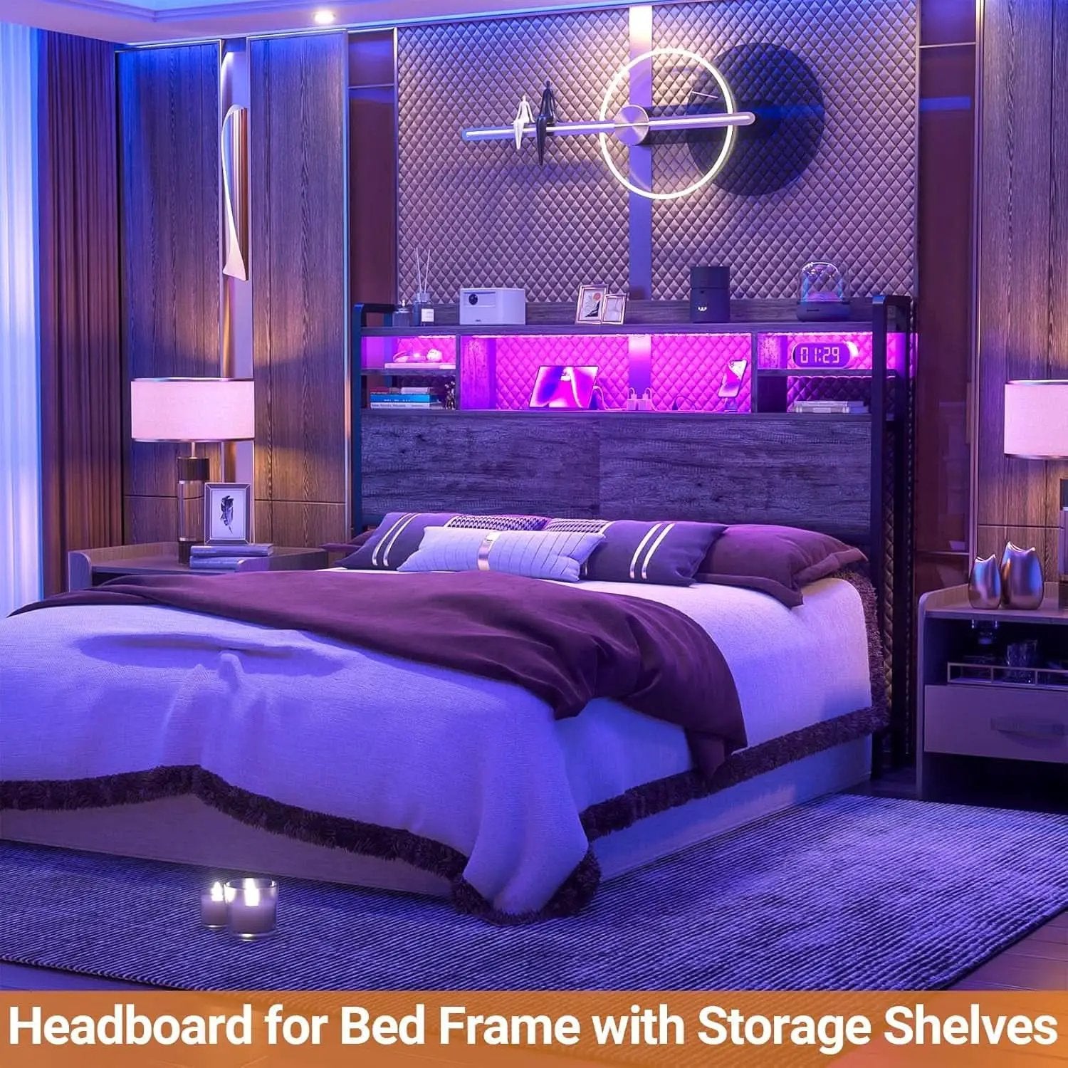 Modern Queen Size Headboard with Storage and USB Ports from PriceLows™