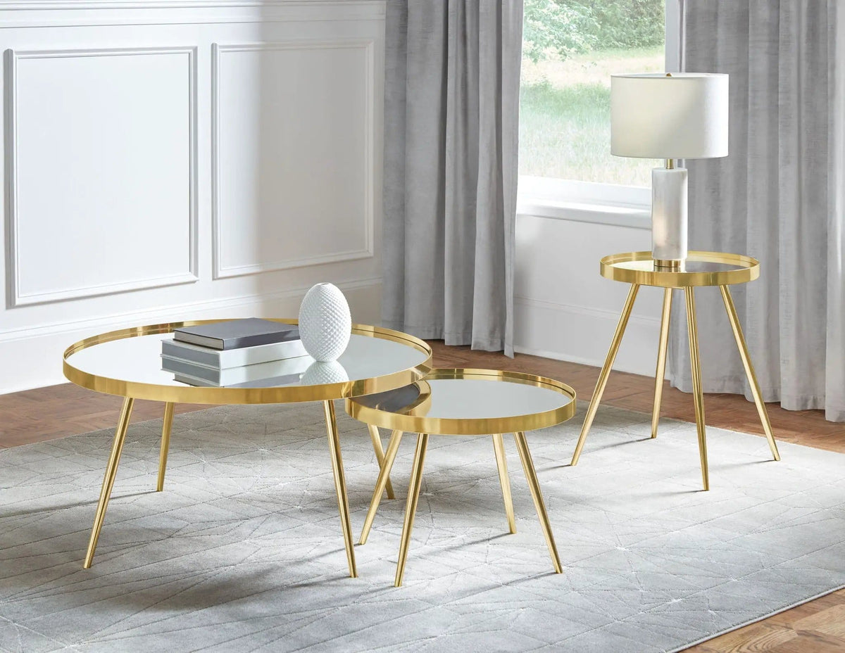 Kaelyn 3-piece Round Coffee and End Table Set | 3-Piece Set | Metal | Gold