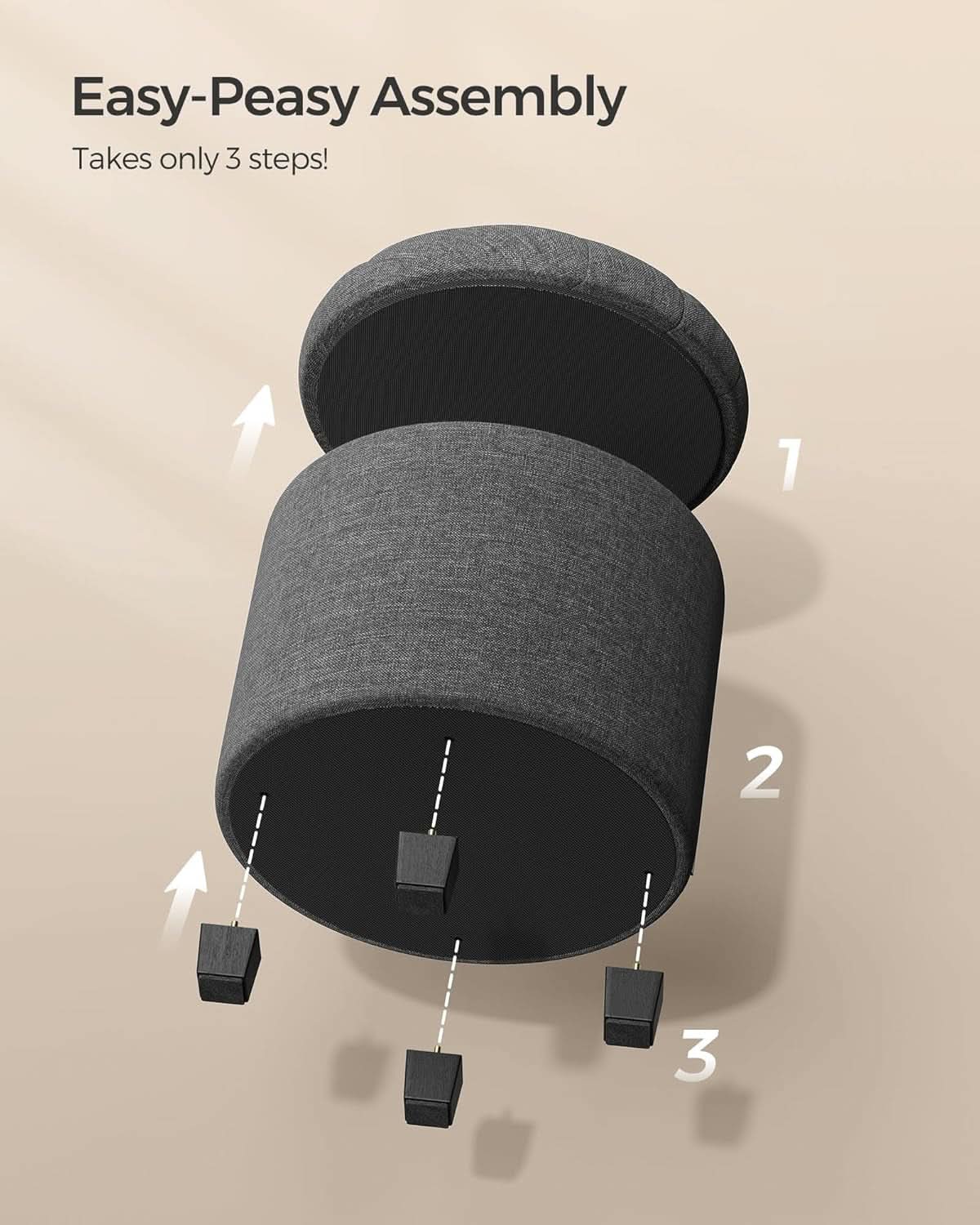Dark Gray Round Ottoman 17InchesDiameter With Storage from PriceLows™