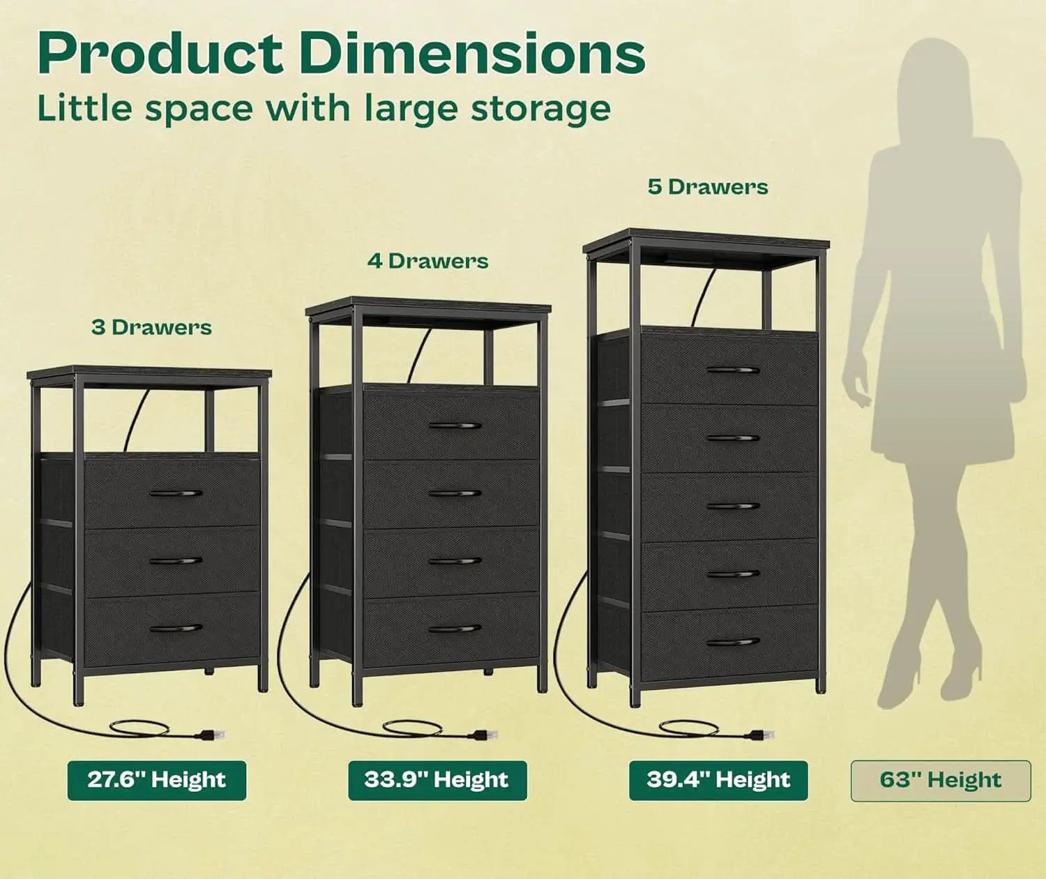 Black Five Drawer Dresser With Integrated Charging Station from PriceLows™