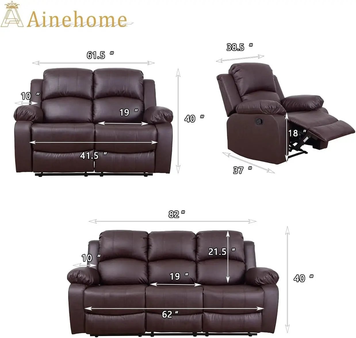 Brown Leather 3 Piece Recliner Sofa Living Room Set from PriceLows™