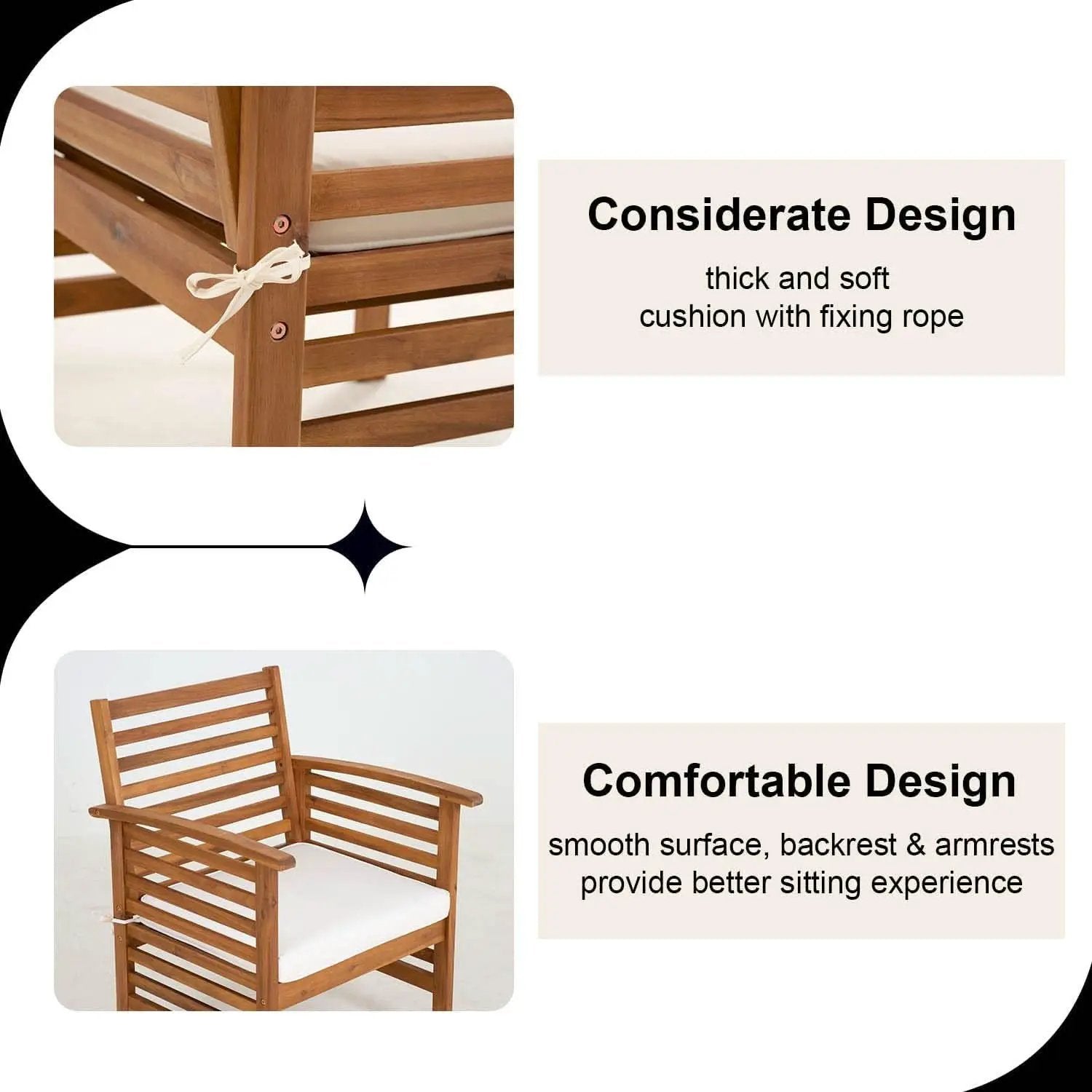 Outdoor Wood Sofa Set Natural Acacia With Thick Cushions from PriceLows™