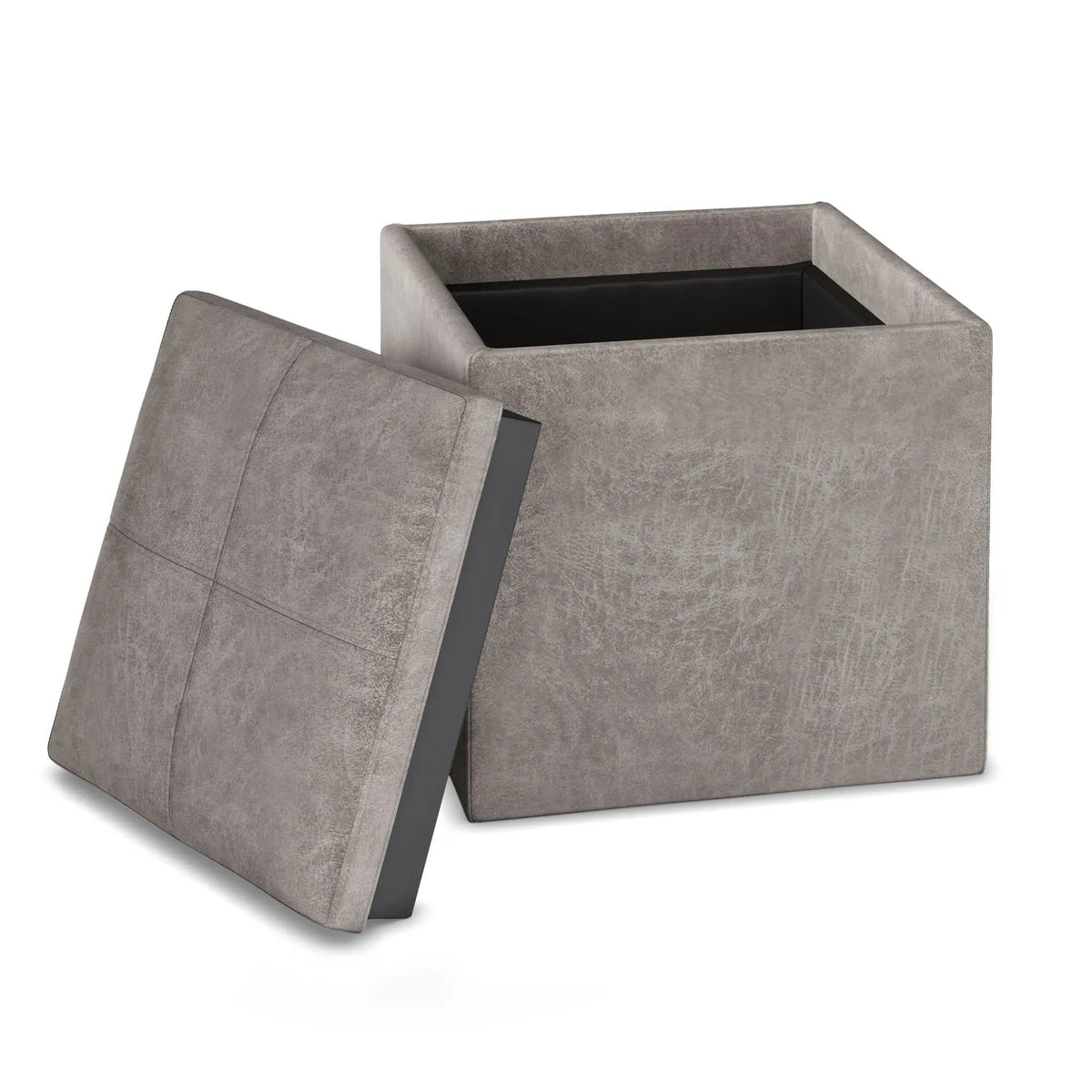 Rockwood Upholstered Cube Ottoman | Flip Over Serving Tray | Large Interior Storage | 16.9 Inch Cube