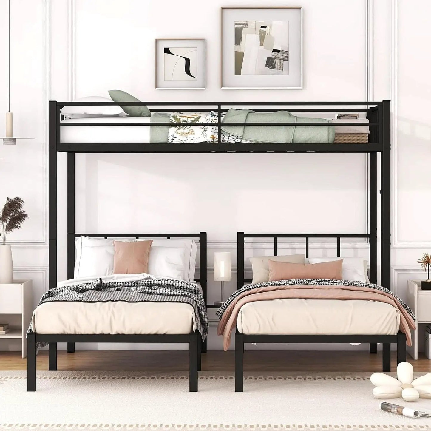 Triple Bunk Bed For Three Kids Built In Desk Black from PriceLows™