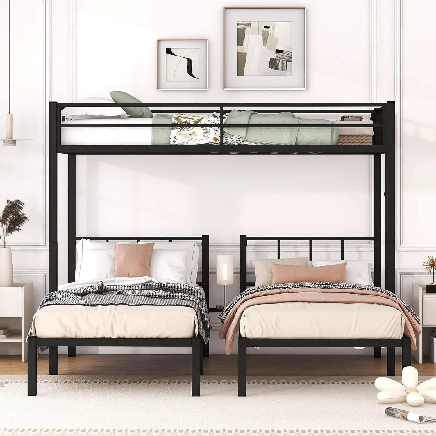Triple Bunk Bed For Three Kids Built In Desk Black from PriceLows™