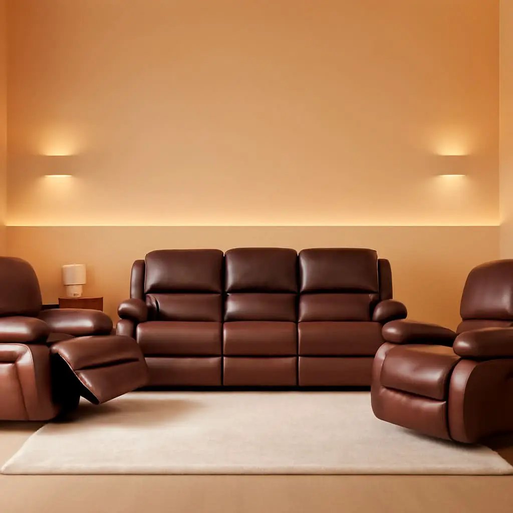 3 Piece Bonded Leather Reclining Sofa Set In Brown from PriceLows™