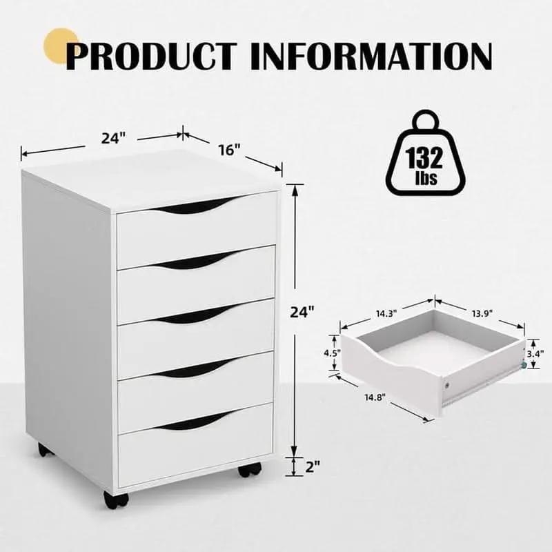 5 Drawer File Cabinet White For Home Office Organization from PriceLows™