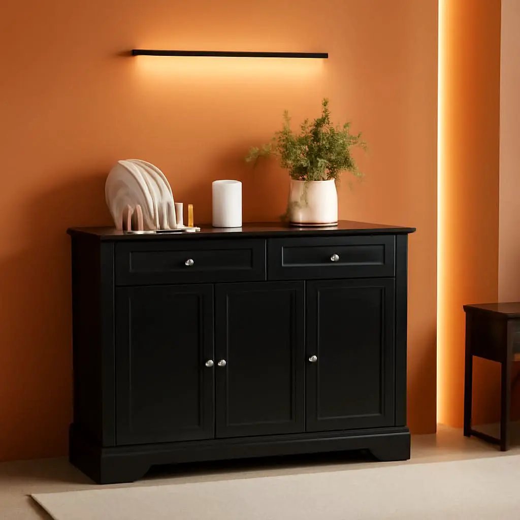 Black Buffet Cabinet With Drawers And Adjustable Shelves from PriceLows™