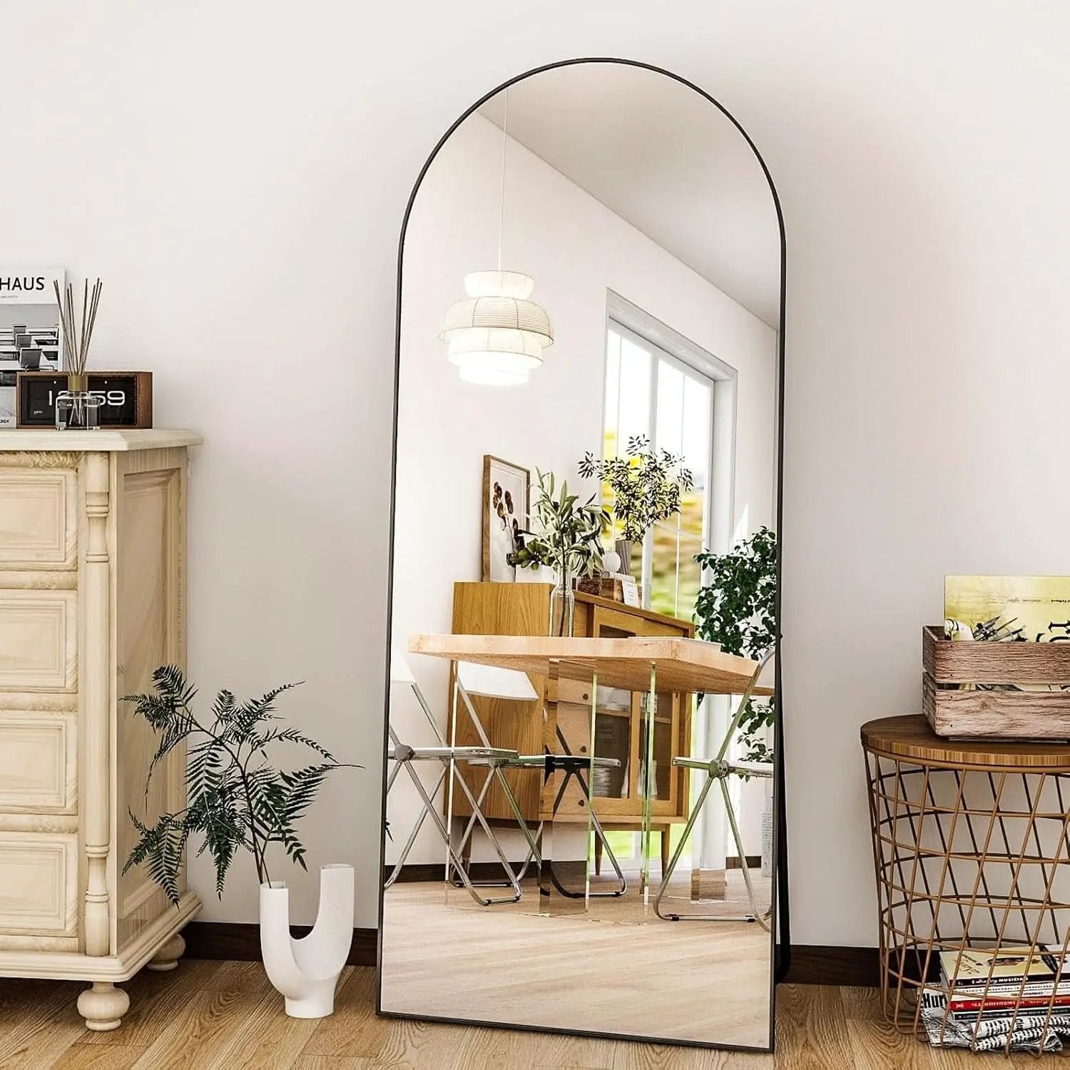 56 Inch Arch Full Length Mirror Black Frame Floor Standing from PriceLows™
