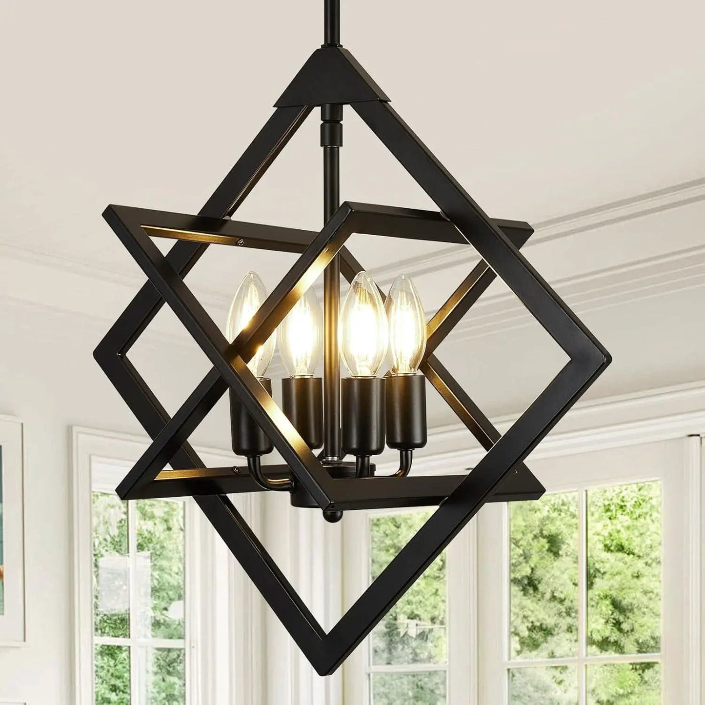 18 Inch Black Geometric Industrial Farmhouse Chandelier With 4 Lights Adjustable Height from PriceLows™