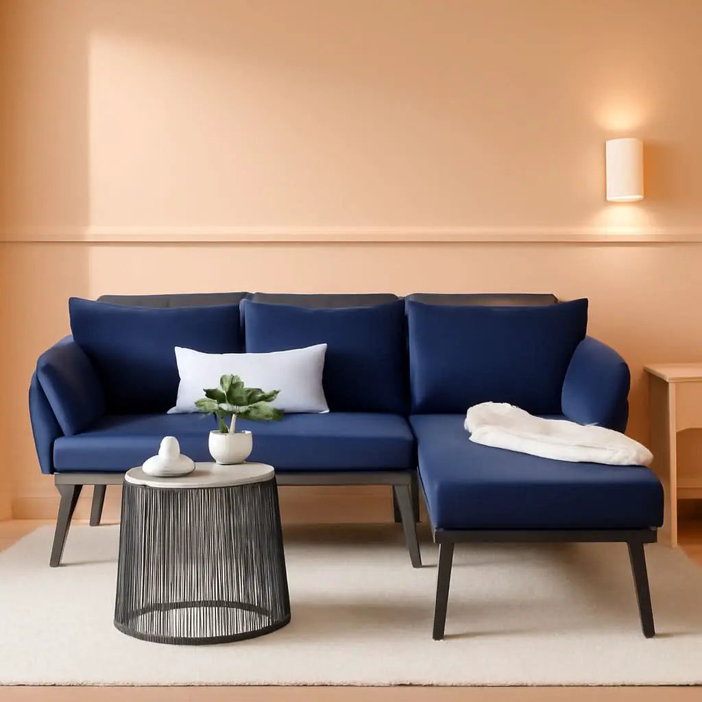 Outdoor Rope Woven Sectional Sofa Gray Navy Cushions from PriceLows™