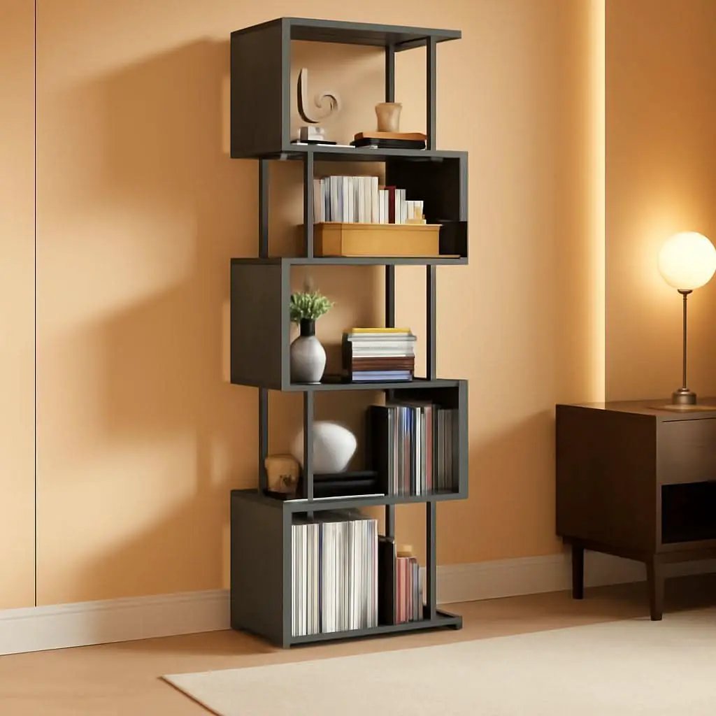 6 Tier Bookshelf Oak Finish Modern Storage Display from PriceLows™