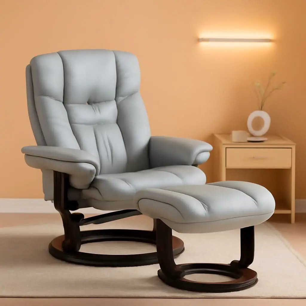 Gray Recliner With Swivel Mahogany Base And Ottoman from PriceLows™