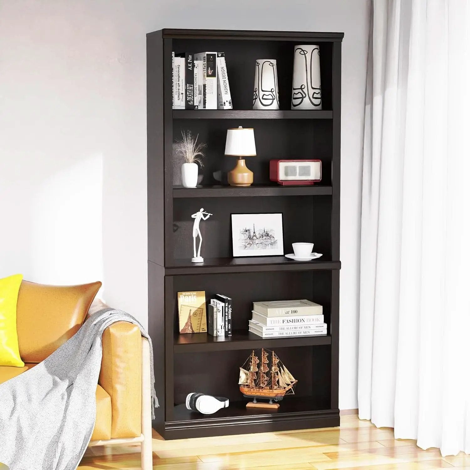 Bevfint 70 Inch Dark Cherry 5 Tier Floor Standing Bookcase from PriceLows™