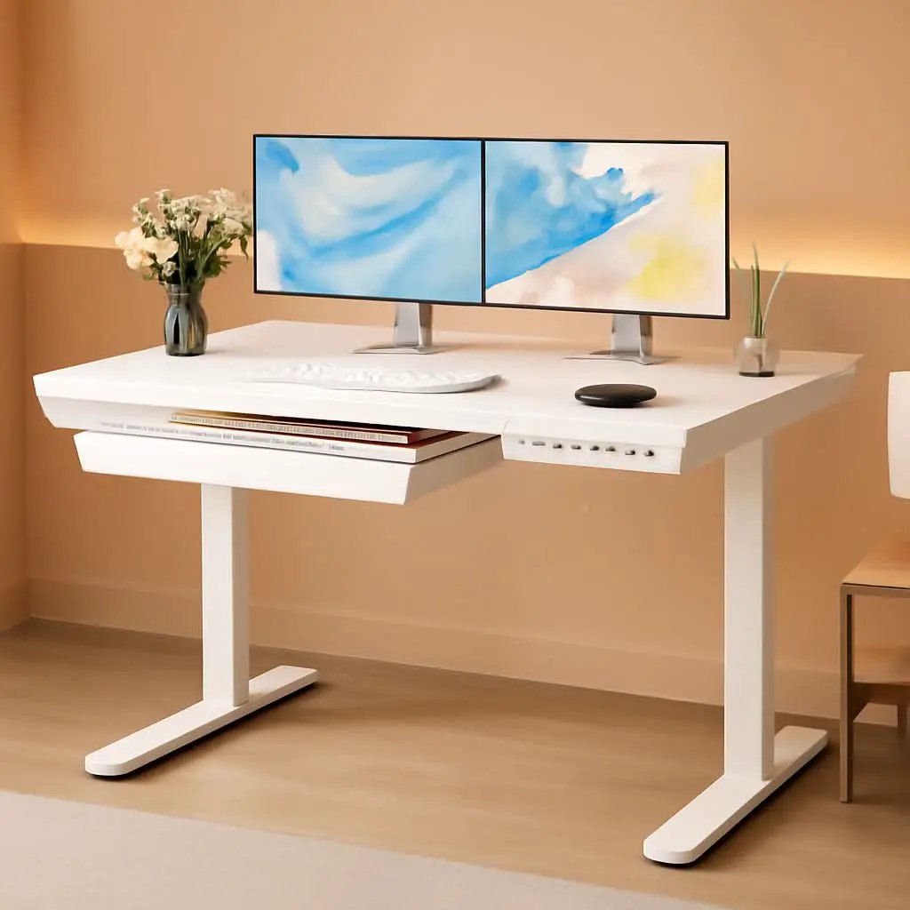 Height Adjustable Standing Desk 48x24 Inch With USB Ports And Drawer White from PriceLows™