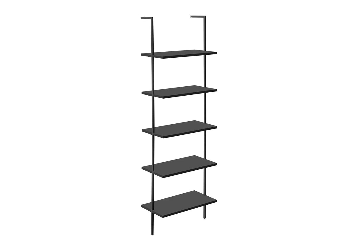 5 Tier Ladder Etagere Bookcase | 72 Inch Height | Satin Metal Frame | Open Shelves