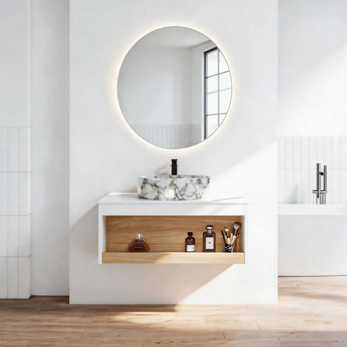 Floating Bathroom Vanity | Wall Mounted | Ceramic Vessel Sink | White