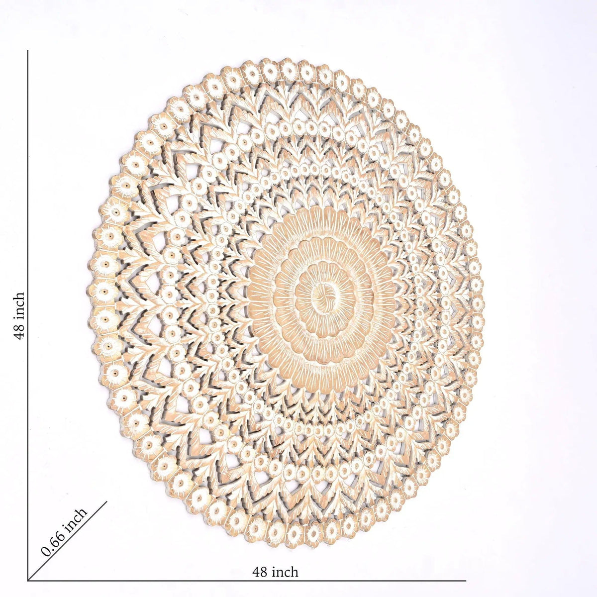 Floral Hand Carved Mandala Round Wall Decor Brown / Antique | 48 x 0.66 x 48 in | Home Furniture | White