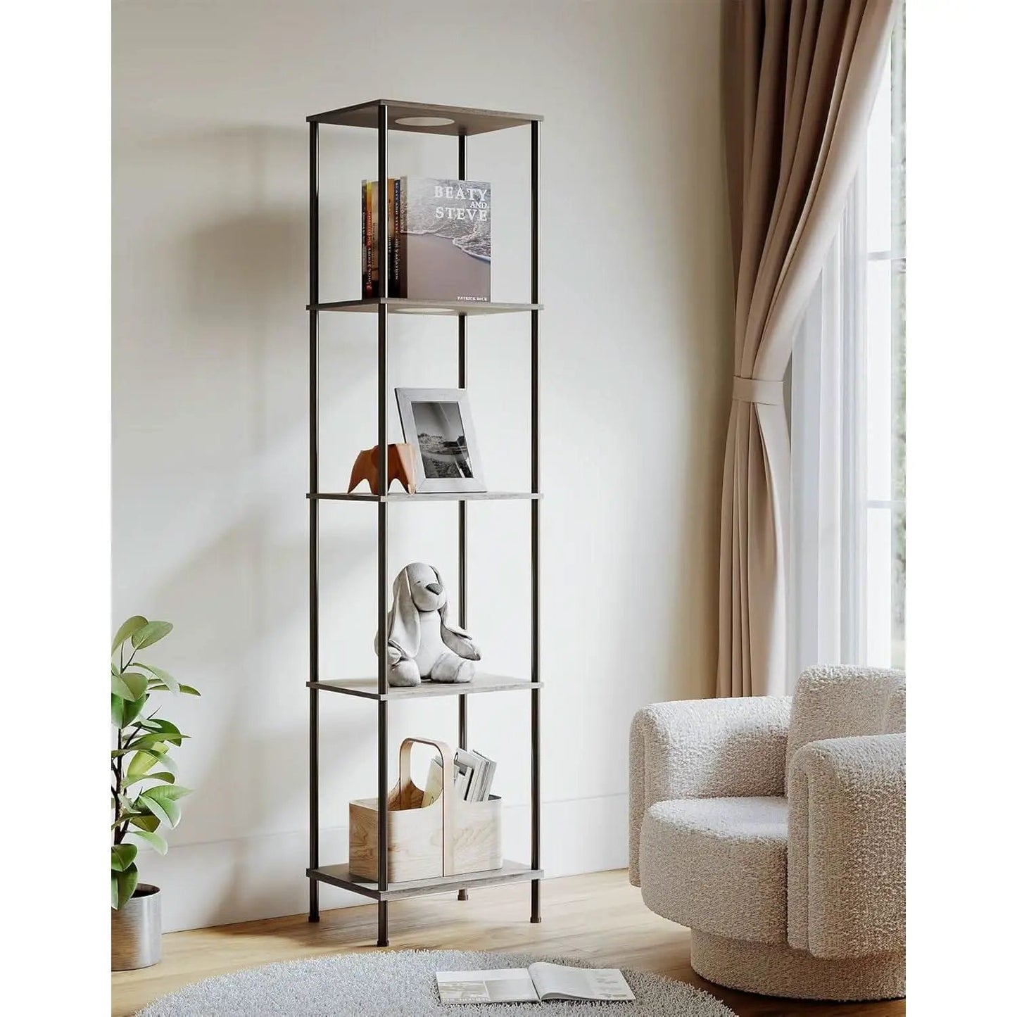 Display Shelf Floor Lamp With RGBW Light Gray Five Tier from PriceLows™