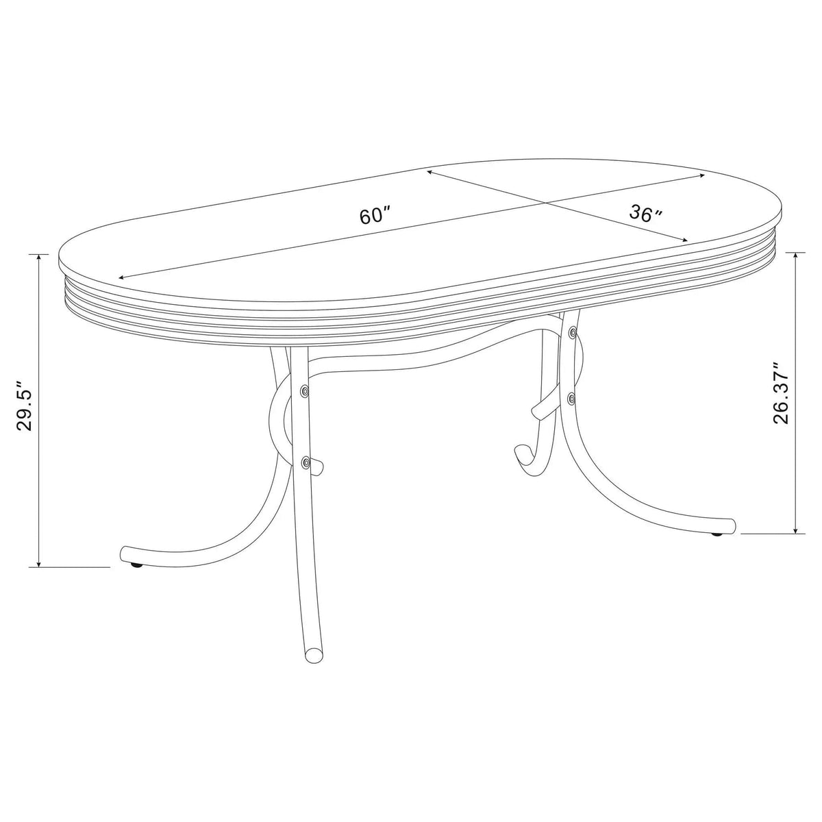 Retro Oval 60-inch Wood Top Dining Table White and Chrome | 60 x 36 x 29.5 in | Engineered Wood & Veneer | Dining Room
