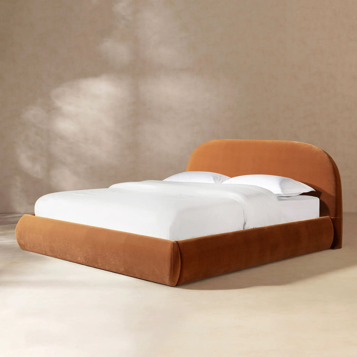 Archie Upholstered Platform Bed | Puffy Arch Headboard | Grounded Design | No Box Spring Needed