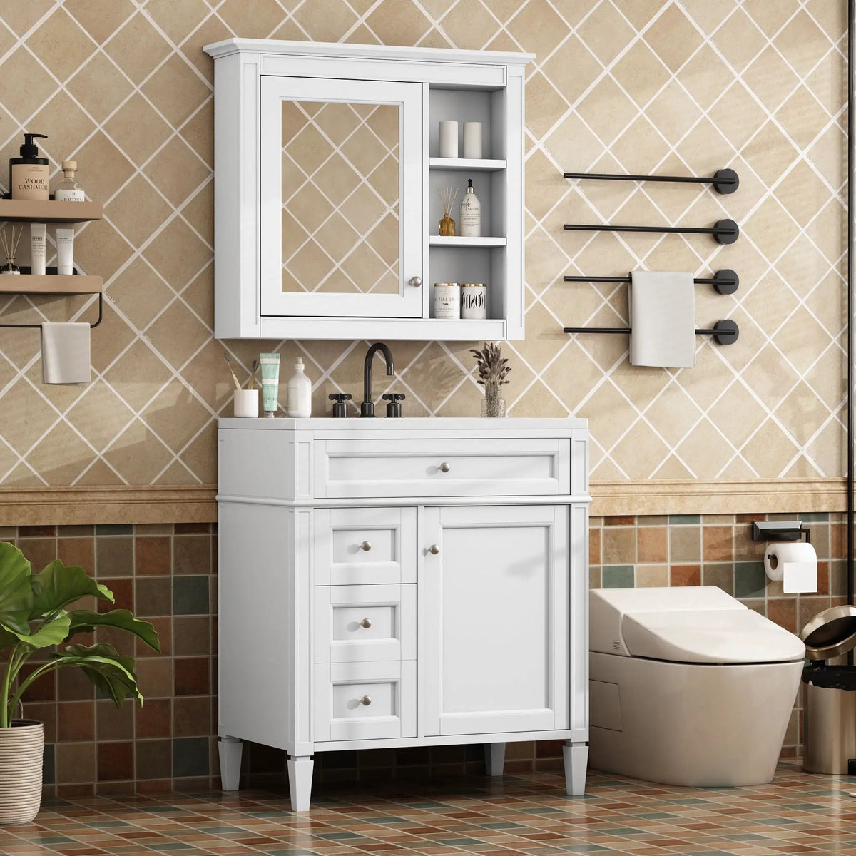 Bathroom Vanity With Medicine Cabinet | Royal Mirror Cabinet | Modern Storage | Unique Pattern Design